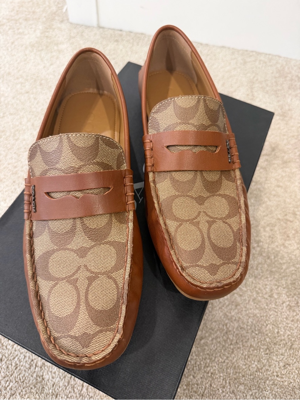 Coach Signature Canvas & Leather Penny Loafers in Brown/Tan
